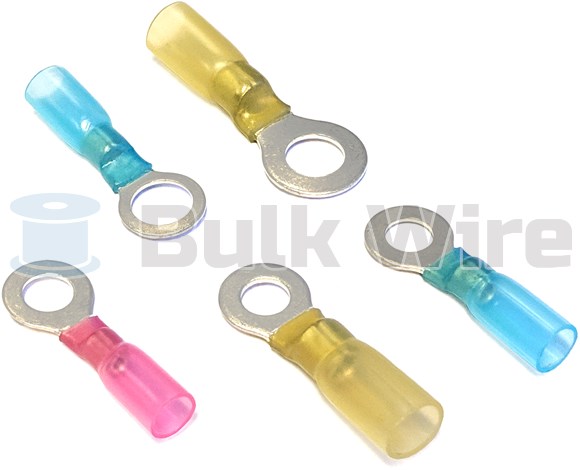 Picture of Heat Shrink Adhesive Ring Terminal, 1/4", Blue, 16-14 Gauge